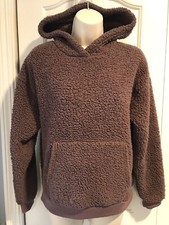 NWOT American Eagle Brownish Purple Sherpa Fuzzy Pullover Hoodie Womens SZ XS
