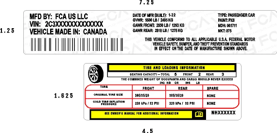 Calcomanía FCA JEEP CHRYSLER DODGE MFG pegatina etiqueta de identificación información de neumáticos VIN# EE. UU. 3M Foto 3 de 4