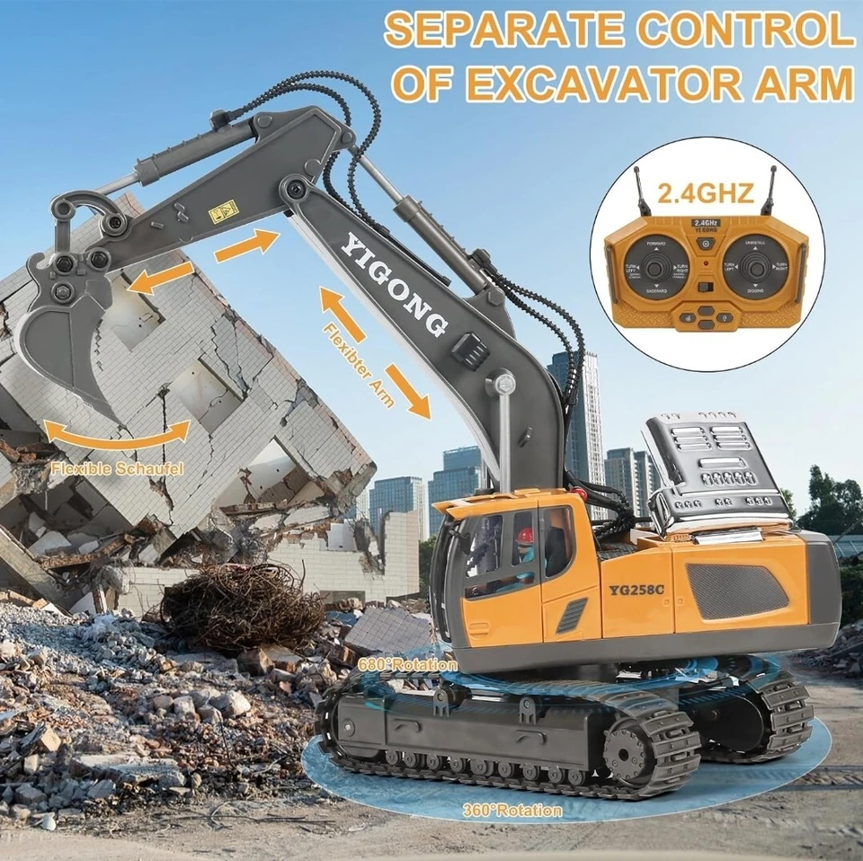 Escavatore Radiocomandato Con Luci E Suoni Scala 1:20 2.4 Ghz - Immagine 2 di 4