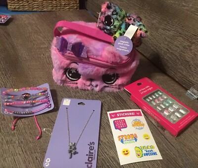 Claire s Plush Kitty Cosm Bag Clip Jewelry Nail Justice Sticker Lot Easter