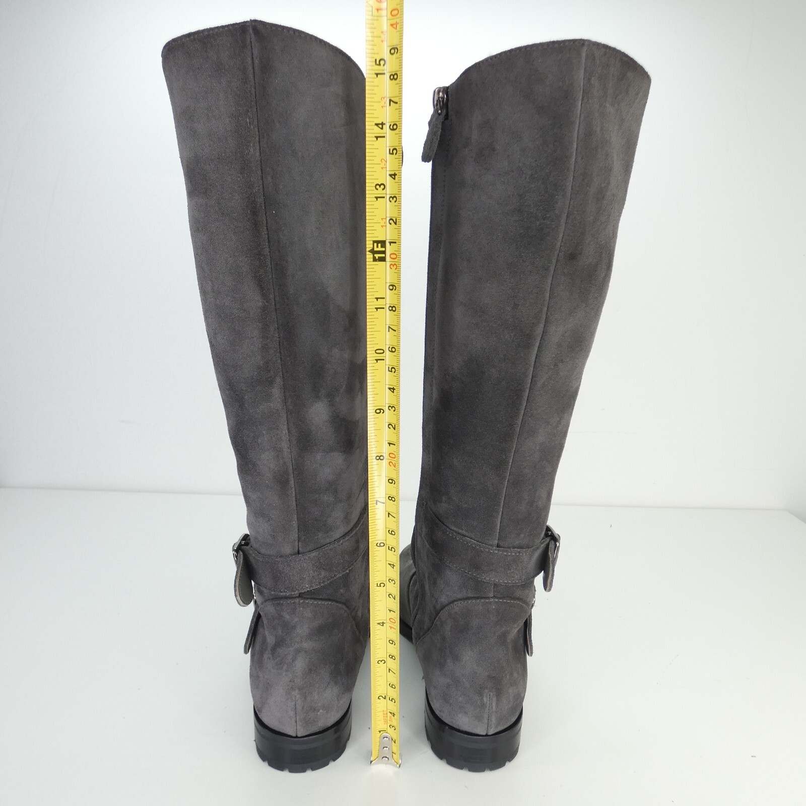 Manolo Blahnik Riding Boots Biker Tall Grey Suede Knee Shearling Lined EU 37 UK4 image 6