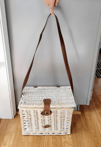 White Wicker Picnic Basket Hamper 14"x10"