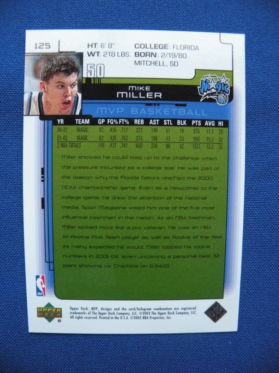 2002/03 UD MVP Classic Basketball Mike Miller Orlando Magic #125