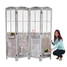 Parawan HWC-M66, przegroda pokojowa, kosze na rośliny, shabby look 170x180x22cm