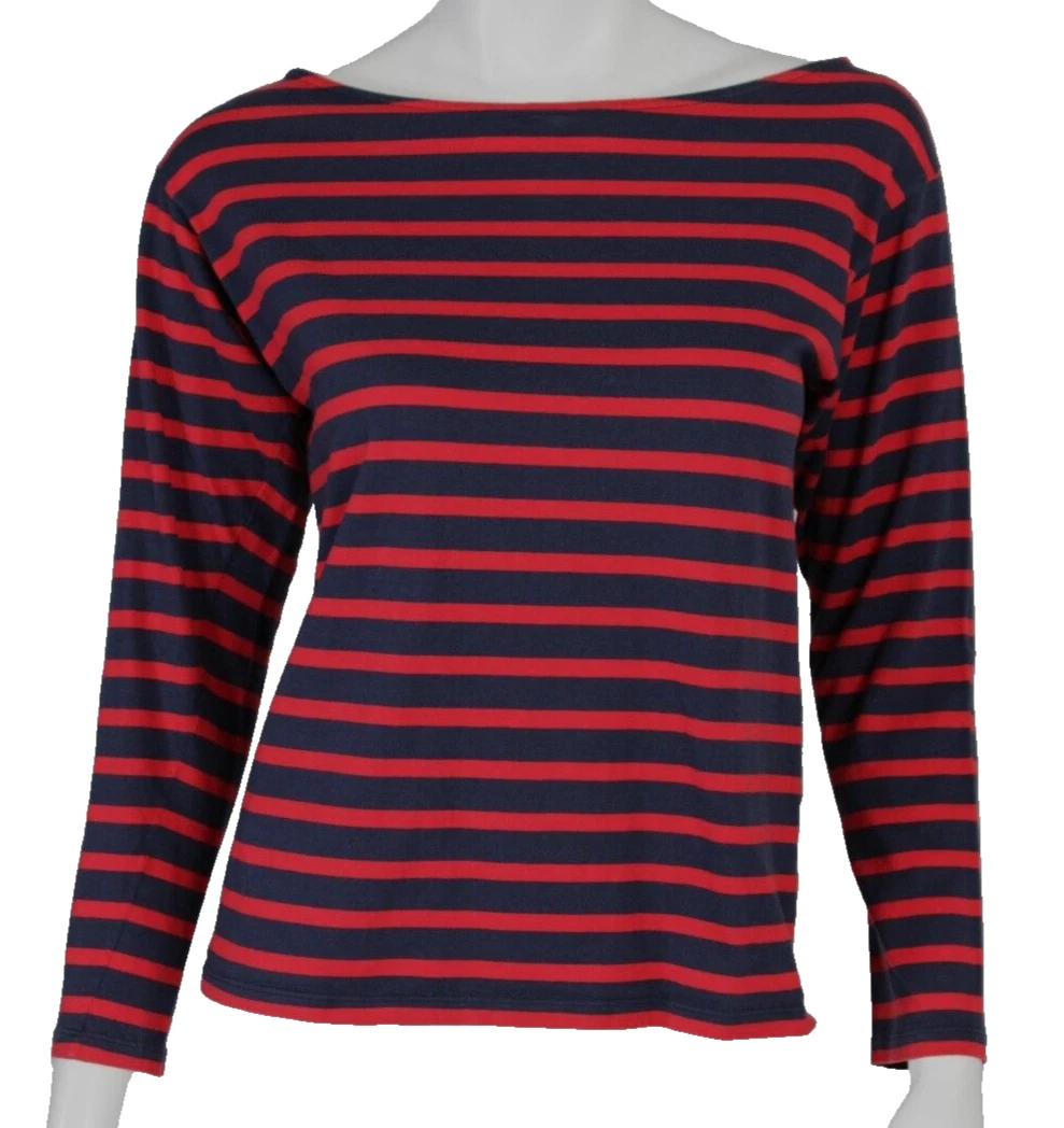 SAINT LAURENT (YSL) SAINT LAURENT maglia di cotone a righe blu navy e rosse bracciale manica collo barca top M