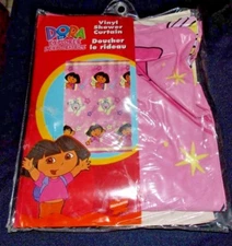 Dora the Explorer & Boots Pink Vinyl Shower Curtain Stars 70x72 Child Bathroom 