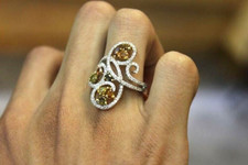 Beautiful Yellow  Champagne 1.60CT Citrine and Pave 0.75CT Cubic Zirconia Ring