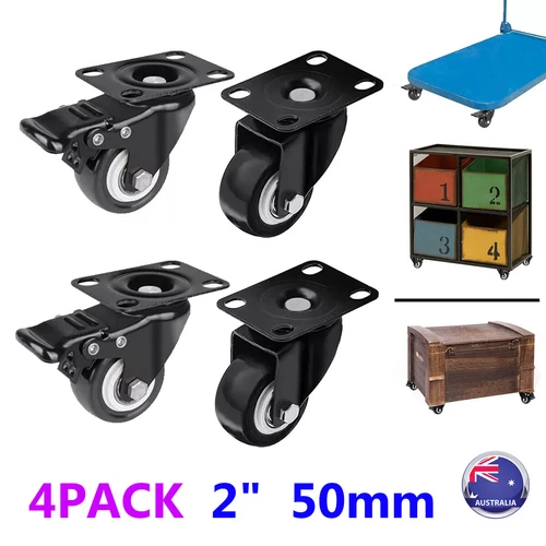 4Pack Heavy Duty 2" 50mm Castor Wheel Trolley Cart Caster & Brake Swivel Wheels - Picture 1 of 12