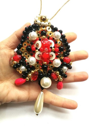 Embroidered Jewelry Necklace Pendant Amulet Luxury Charm Beaded Crystals Pearls - Picture 6 of 24