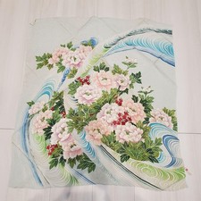 Edo Dyed Furoshiki Pure Silk Peony & Water Pattern Large Used