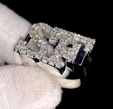 3 Ct Round Simulated Diamond Men's Custom Name Pinky Ring 14k White Gold Plated