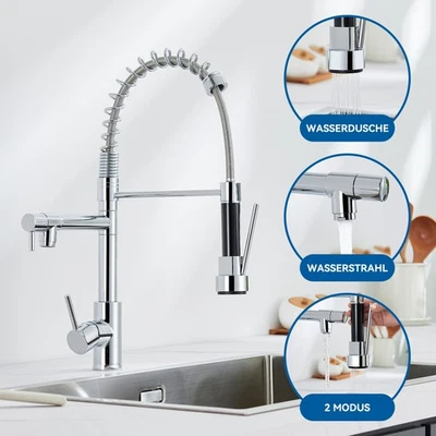 AURALUM MAX Küchenarmatur Wasserhahn Küche Ausziehbar Brause 360°Spültisch Mischbatterie