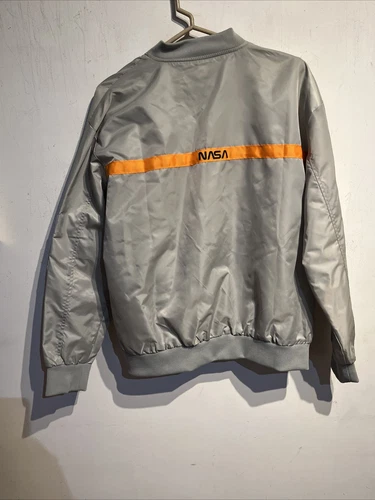 NWT Men NASA Logo Spellout Asstseries Bomber Flight Jacket Med Reflective Gray image 2