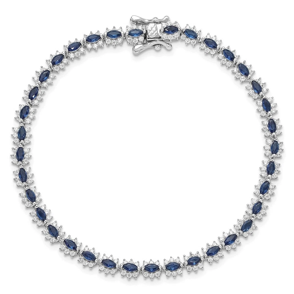 Sterling Silver Rhodium-plated with Blue and White Cubic Zirconia Bracelet 8" - Image 4 of 4