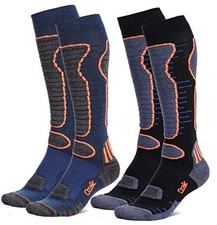 Merino Wool Ski Socks Mens Womens 2 Pairs for X-Large 2 Pairs-black blue