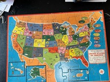1960s Milton Bradley Co. Vintage Complete U.S.A. Map  World Map Puzzle