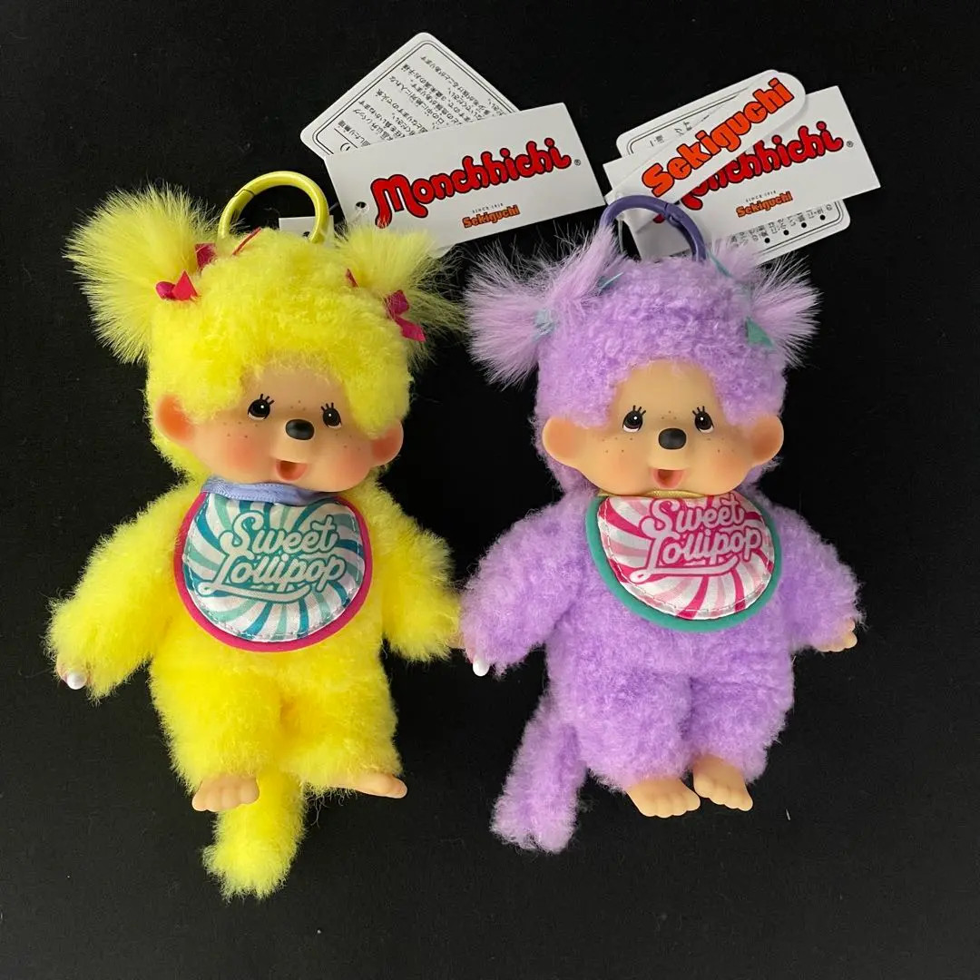 Sekiguchi Monchhichi Sweet Lollipops Plush Doll Pair with Keychain Japan S Size