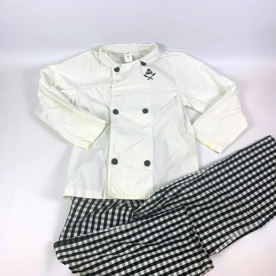 Gymboree Jr Chef Outfit Costume Coat Pants Child Sz M (7-8) White Black Gingham - Image 2 of 4