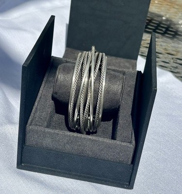 David Yurman Cable Crossover Multi Row Cable Cuff Sterling Silver Bracelet M