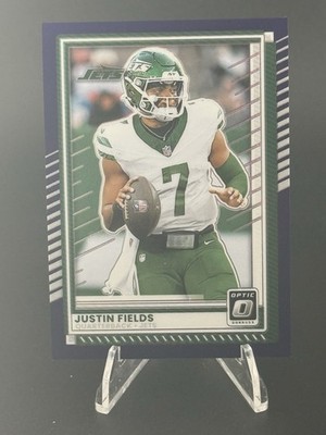 JUSTIN FIELDS 2025 DONRUSS OPTIC FOOTBALL PURPLE PRIZM JETS /60