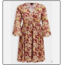 Torrid Studio Dress Women Plus Sz 5 Brown Knit Floral Surplice Trumpet Sleeve
