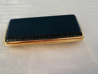 Elegantes Etui für Zigarillos Zigaretten schwarzes Schlangenleder &Goldmetall