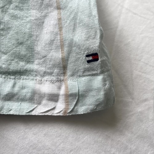 Mens Tommy Hilfiger 100% Linen Shirt Size Large (L) in Green Striped Camp Collar - Picture 6 of 9