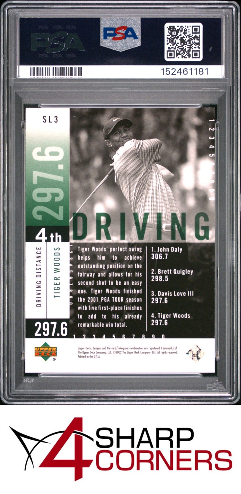 2002 UPPER DECK STAT LEADERS #SL3 TIGER WOODS HOF PSA 9 view 2