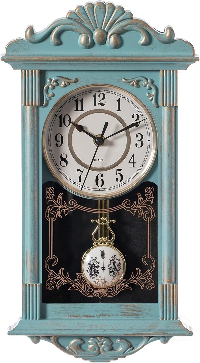 Vintage Grandfather-Style Wall Clock in Blue with Pendulum | eBay