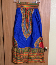 Maxi Skirt Women African Dashiki Print Elastic With Belt XSmall Size