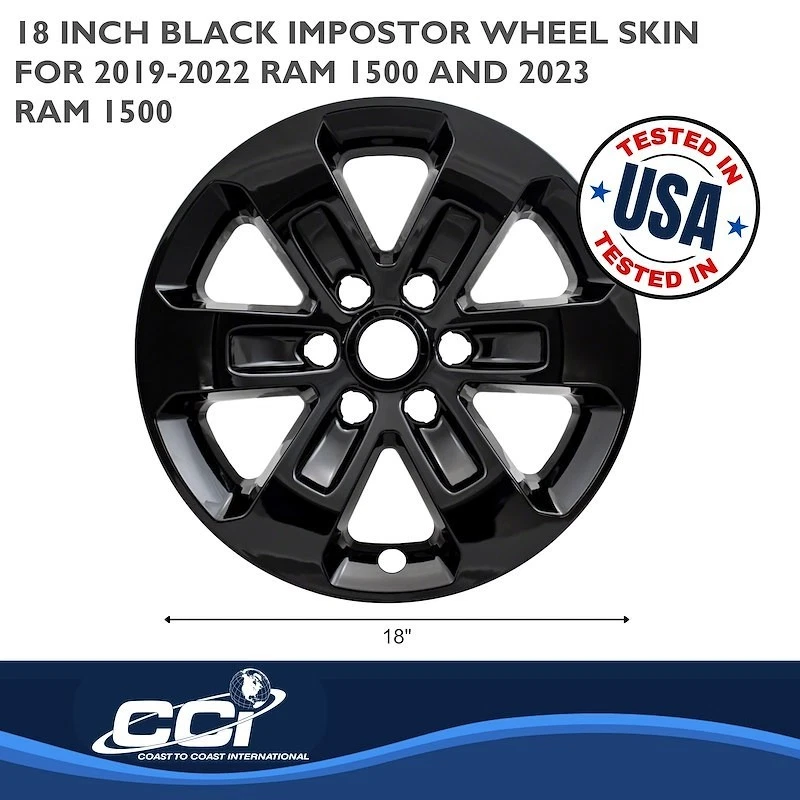 4 tampas de cubo pretas de 18 pol. para 2019-2024 Ram 1500 6 raios - Imagem 3 de 3