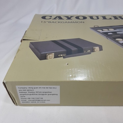 Cayoulr 15" Backgammon Set Gray/Black/White Travel Case New In Box - Bild 17 von 17