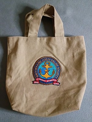Navy-Marine Corps Relief Society Small Tan Canvas Tote Bag Palm Tree Lining