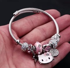 Hello Kitty Charm Bracelet Adjustable Stainless Steel Pink