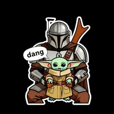  2 Mandalorian and Baby Yoda Dang Vinyl Stickers Decal Custom Laptop