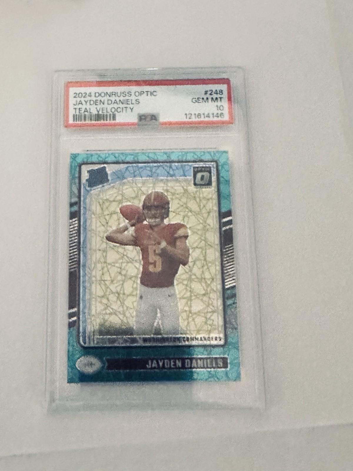 2024 Optic #248 Jayden Daniels Teal Velocity Prizm SSP Rookie RC PSA 10💥POP 2💥