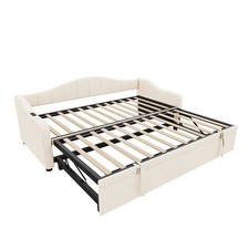 Daybed with Charging Station 3ft Single Sofa Bed with Pull out Trundle Bed Beige