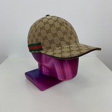 Gucci GG Monogram Web Stripe Canvas Baseball Cap Head Hat Beige Size M