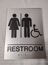 Unisex Restroom Sign ADA Braille Self Adhesive with 3M Tape 8" x 6"