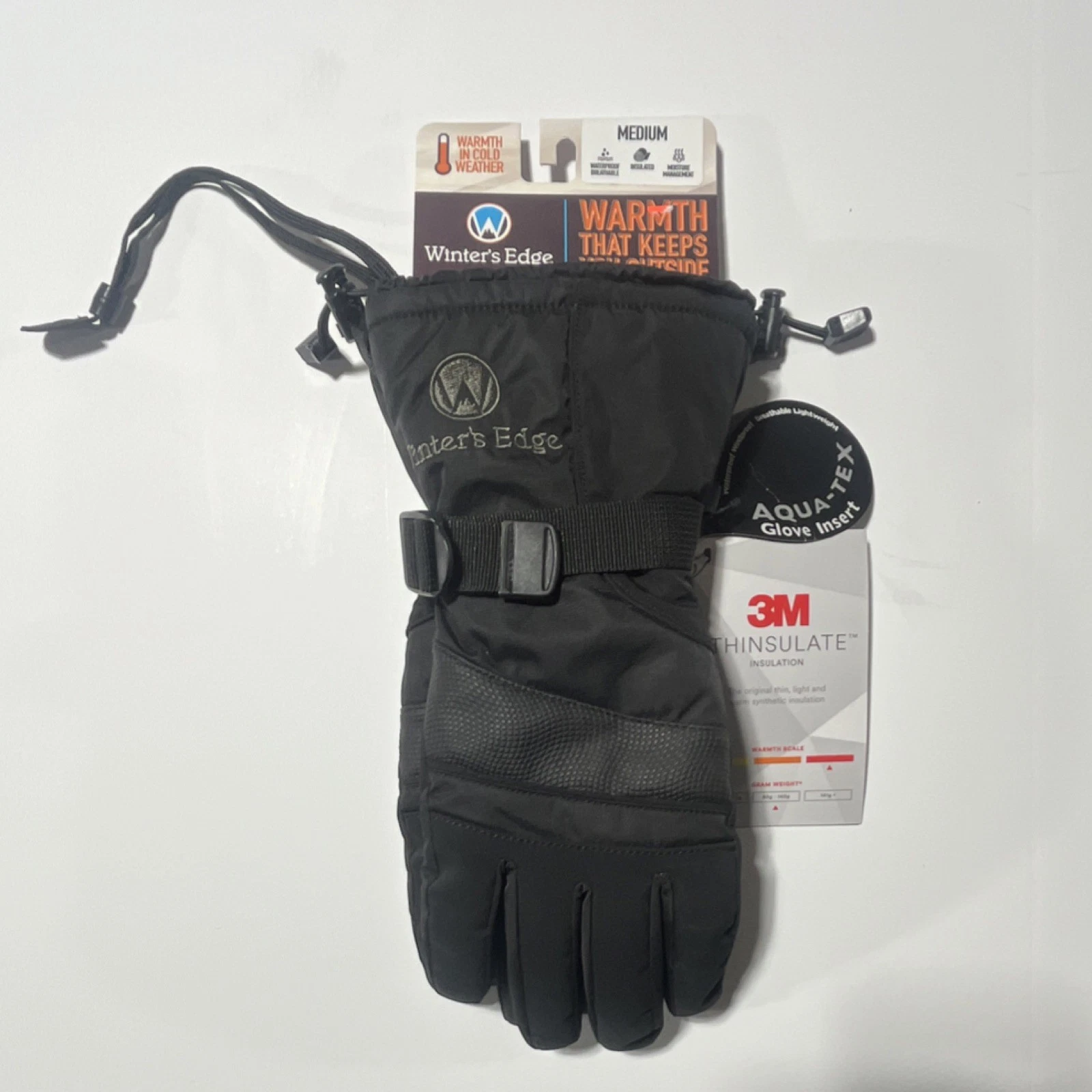 Winter's Edge Medium Black Waterproof Thinsulate Ski Snowboard Gloves