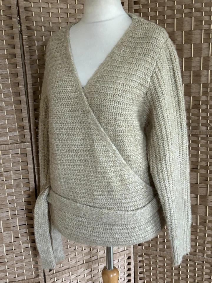 V by VERY Beige RIBBED Knit WRAP Jumper UK 20 22 LAYERING Arty CASUAL Business - Image 3 of 4