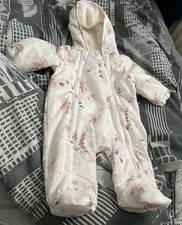 Next Baby Cream Pink Snow Pram Suit 0-3 Months Flowers All in One Girls snowsuit