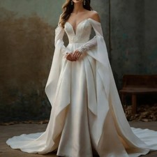 Victorian Strapless Fairy Sleeve Wedding Dresses V Neck Waist Under Ground Hem