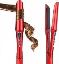2-in-1 Hair Straightener and Curler, Titanium  Ceramic, Red  Flat Iron for ...