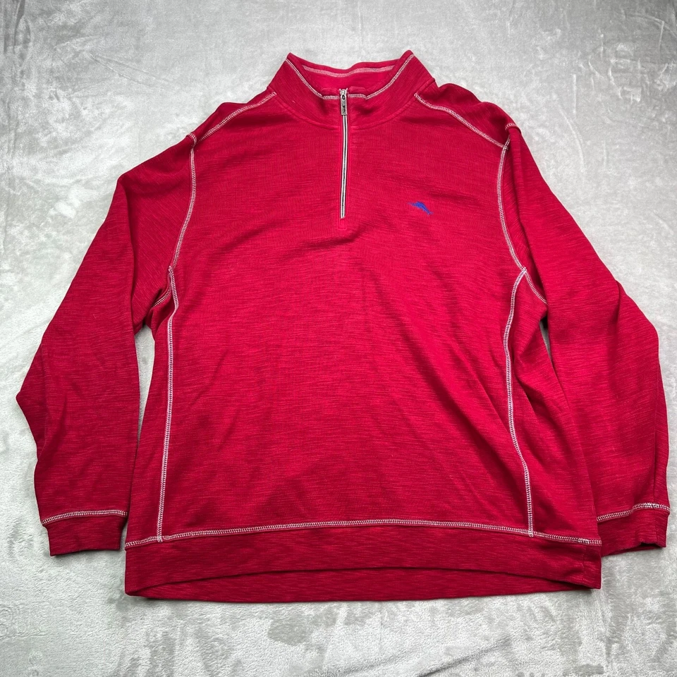 Tommy Bahama Sudadera Para Hombres 3XL Roja Bahía de Tobago Media Cremallera Preppy Golf Manga Larga Foto 2 de 4