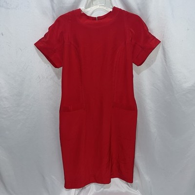 Lauren Alexandra Petites Dress Women s Size 8 Red Silk Sheath Two Front Pockets