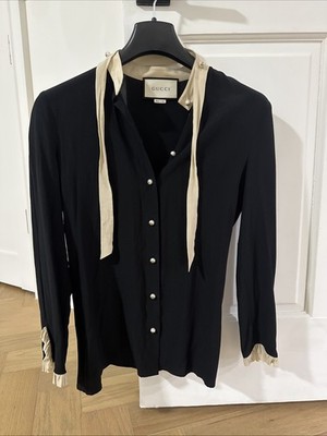 NEW Gucci ruffle-trimmed silk-crepe de chine blouse size 42  #DT1