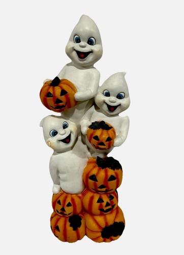 Vintage Handpainted Halloween Ghosts And Pumpkins Decorative Figurine 15.5”