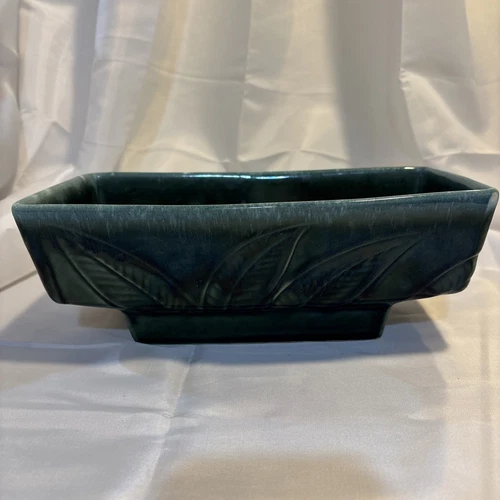 VTG MCM Art Deco Hull Pottery USA F78 Embossed Leaves Green Planter