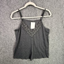 Women's Gray Small Lace Trim Spaghetti Strap Top